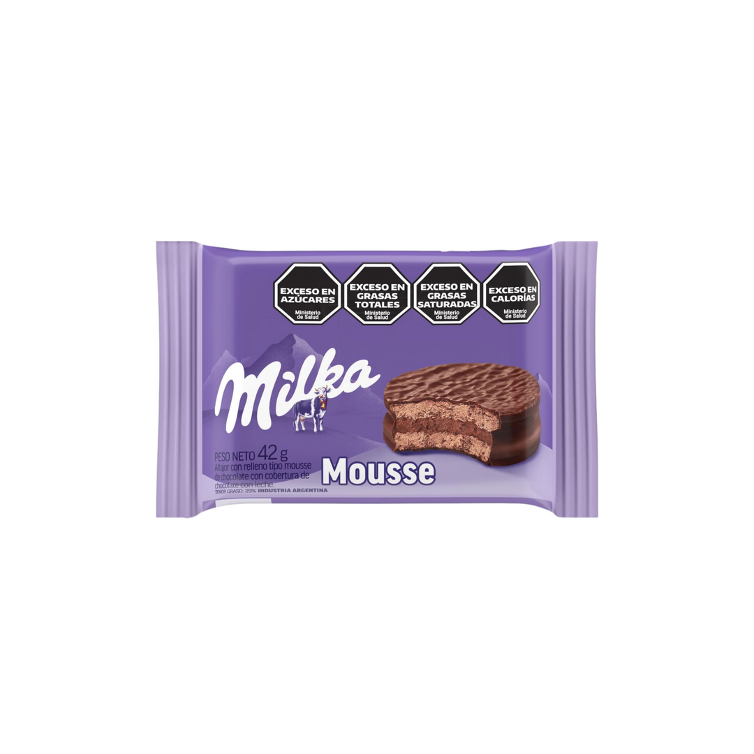 Milka   alfajor   mousse de chocolate   dp 12 un x 42g