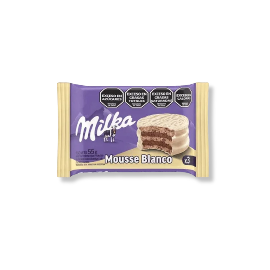 Milka   alfajor   moussse de chocolate branco   triplo   dp 12 un x 55g