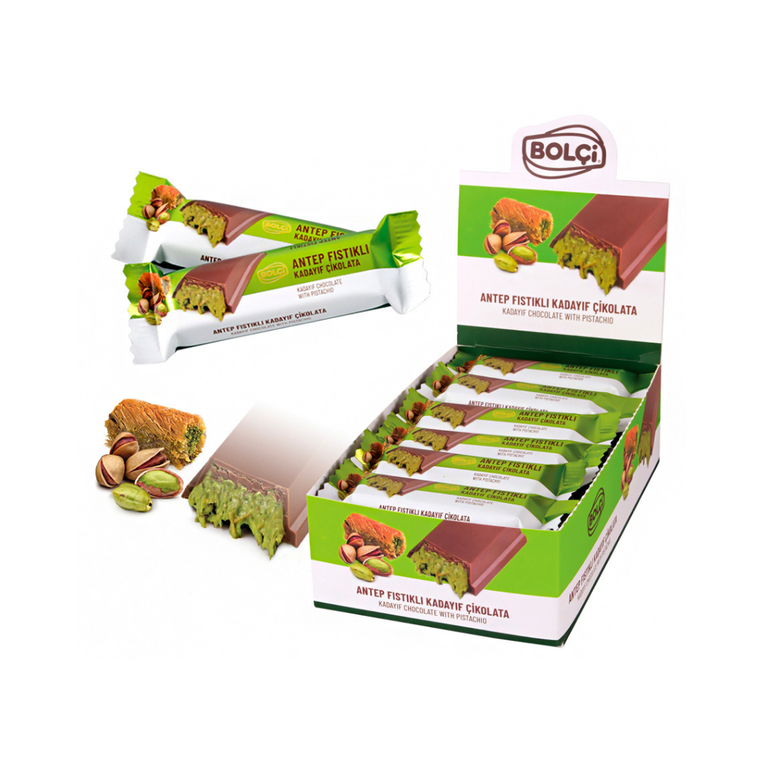 Chocolate bolci   dubai chocolate   chocolate recheado com kadayf de pistache   dp 30g x 24un