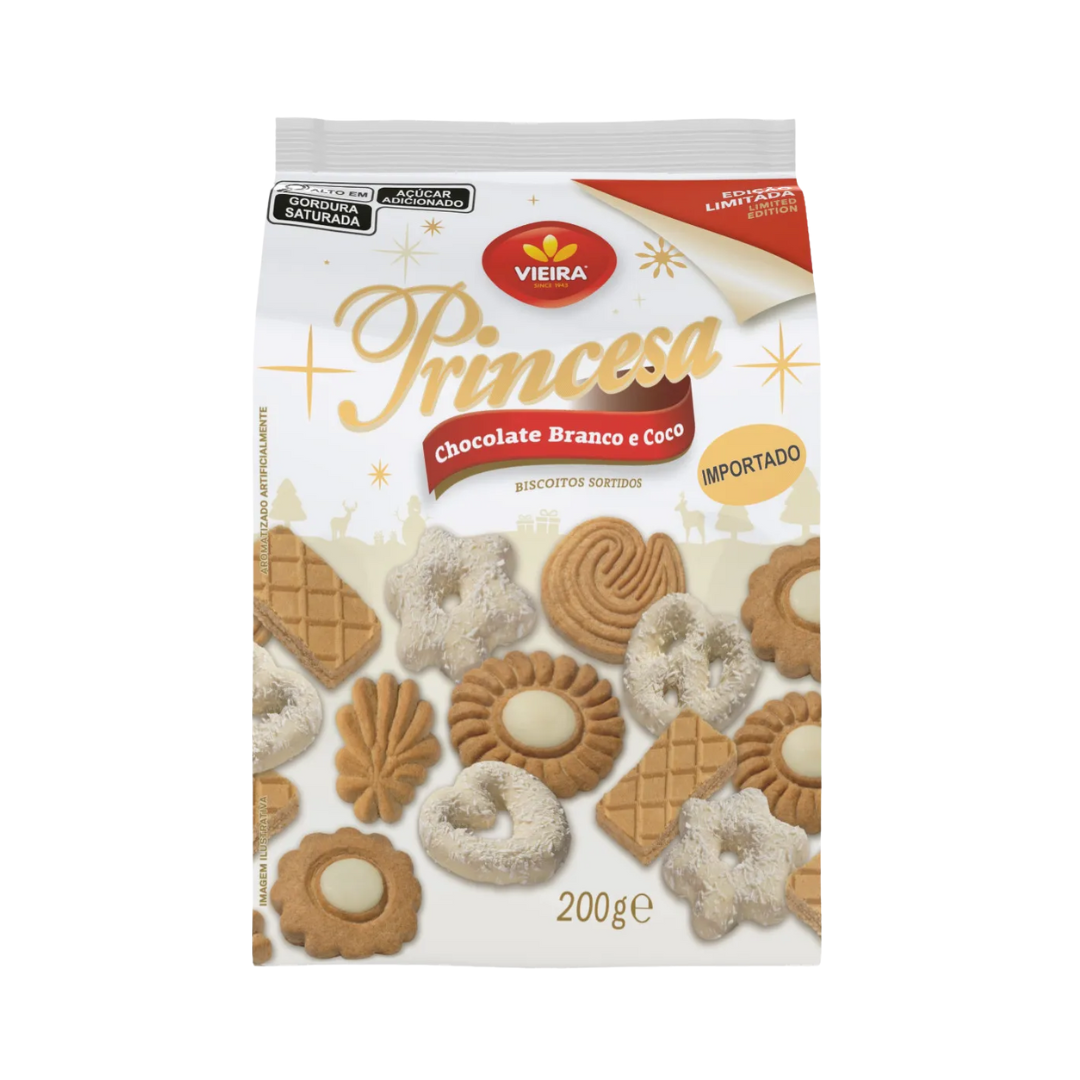 Biscoito vieira   200g   princesa chocolate branco e coco