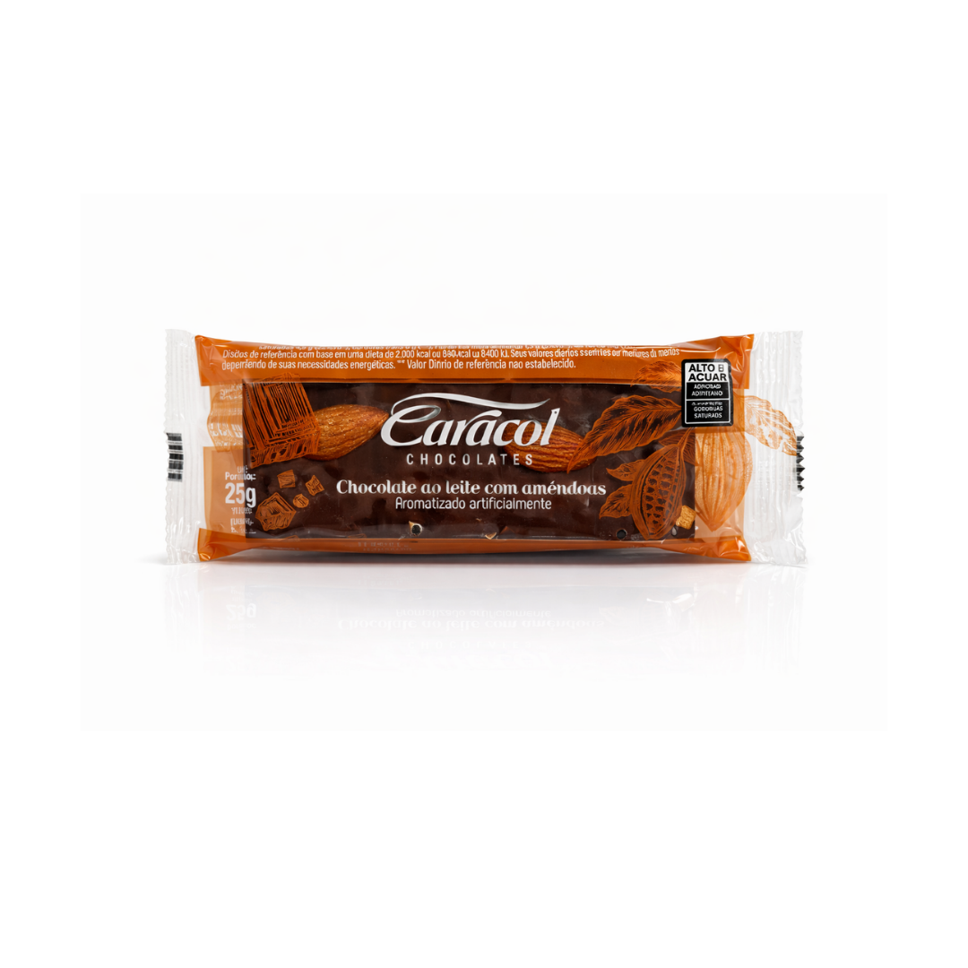 Chocolate caracol   25g   barra de chocolate ao leite com amendoas